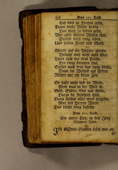 Ausbund, das ist: etliche schöne christliche lieder, wie sie in dem Gefängnüs zu Bassau in dem Schloss on den Schweitzer-Brüdern, und von andern rechtgläubigen Christen hin und her gedichtet worden page 708