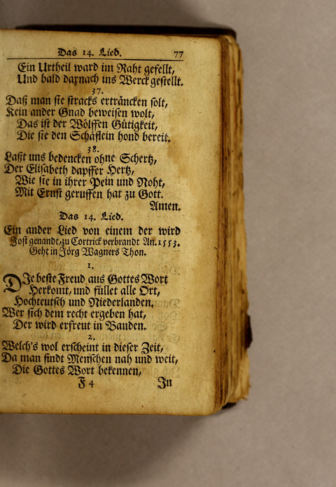 Ausbund, das ist: etliche schöne christliche lieder, wie sie in dem Gefängnüs zu Bassau in dem Schloss on den Schweitzer-Brüdern, und von andern rechtgläubigen Christen hin und her gedichtet worden page 79