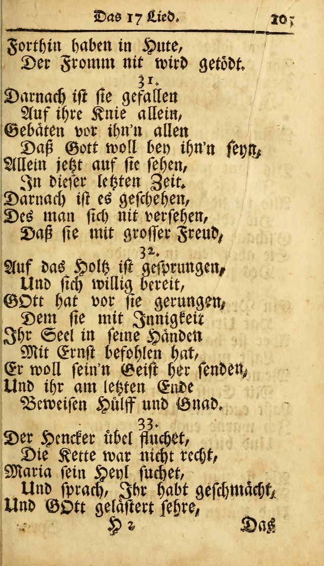 Ausbund, das ist Etliche Schöne Christliche Lieder wie sie in dem Gefängnüss zu Bassau in dem Schloß von den Schweitzer-Brüdern, und von anderen rechtgläubigen Christen hin und her gedichtet worden... page 105