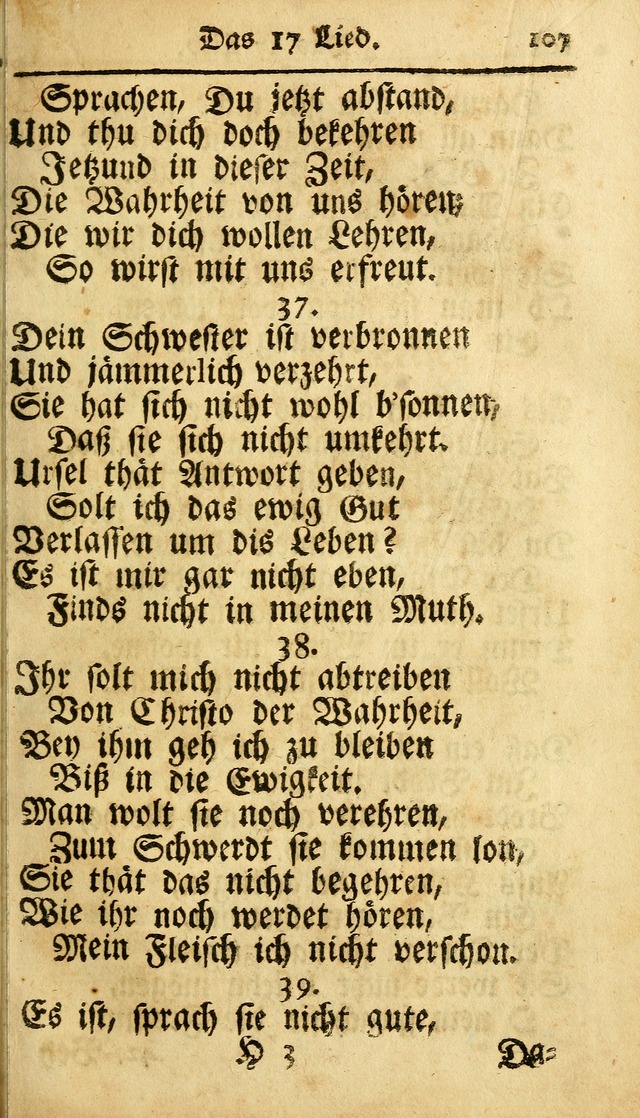 Ausbund, das ist Etliche Schöne Christliche Lieder wie sie in dem Gefängnüss zu Bassau in dem Schloß von den Schweitzer-Brüdern, und von anderen rechtgläubigen Christen hin und her gedichtet worden... page 107