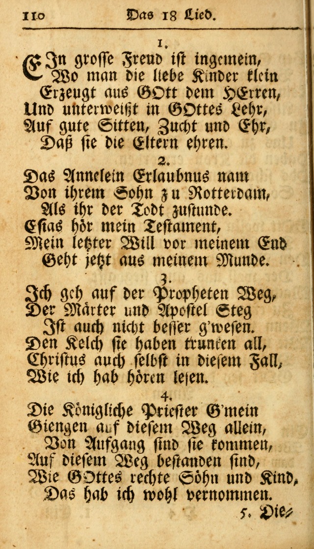 Ausbund, das ist Etliche Schöne Christliche Lieder wie sie in dem Gefängnüss zu Bassau in dem Schloß von den Schweitzer-Brüdern, und von anderen rechtgläubigen Christen hin und her gedichtet worden... page 110