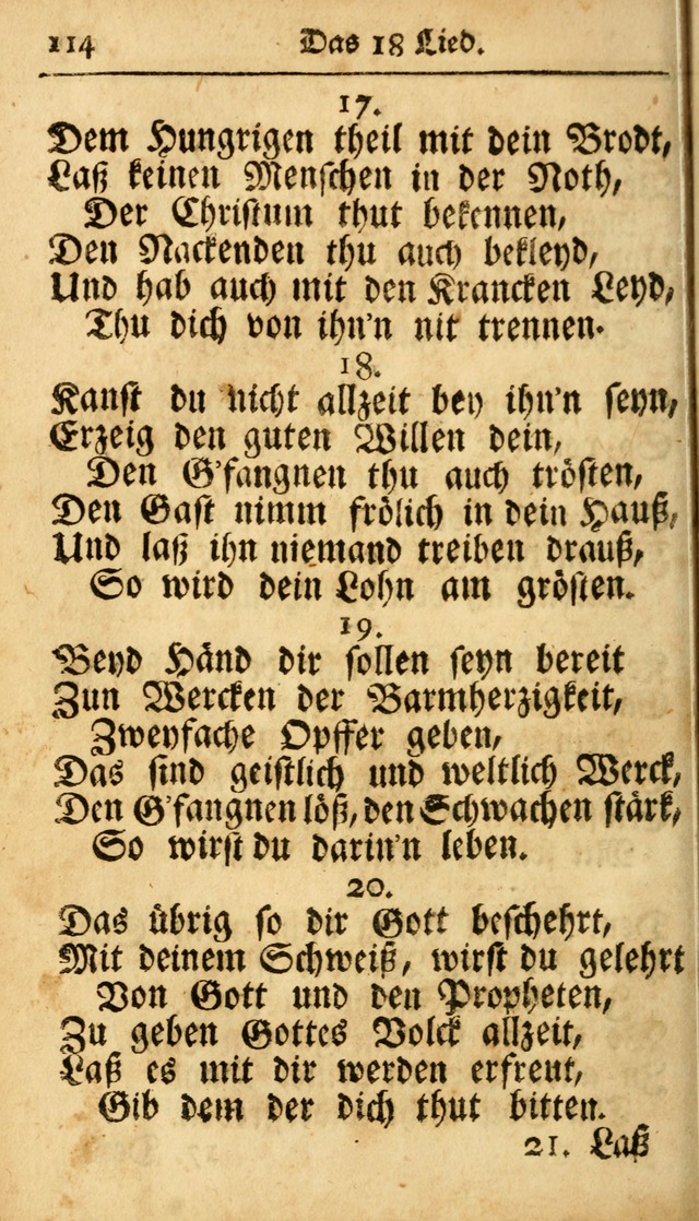 Ausbund, das ist Etliche Schöne Christliche Lieder wie sie in dem Gefängnüss zu Bassau in dem Schloß von den Schweitzer-Brüdern, und von anderen rechtgläubigen Christen hin und her gedichtet worden... page 114