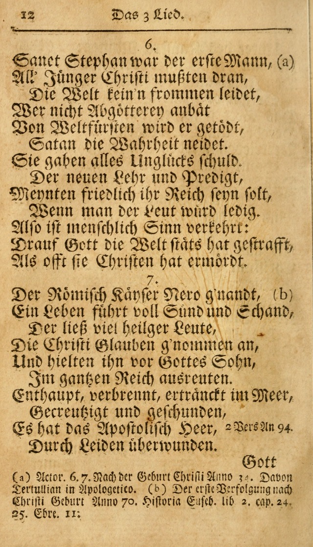 Ausbund, das ist Etliche Schöne Christliche Lieder wie sie in dem Gefängnüss zu Bassau in dem Schloß von den Schweitzer-Brüdern, und von anderen rechtgläubigen Christen hin und her gedichtet worden... page 12