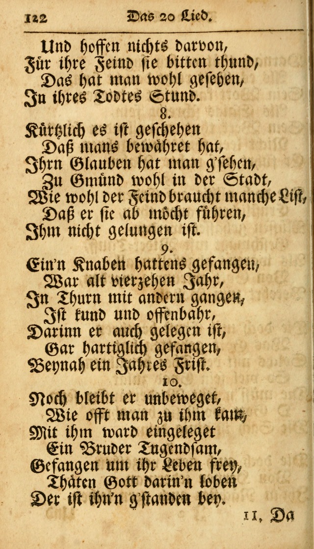 Ausbund, das ist Etliche Schöne Christliche Lieder wie sie in dem Gefängnüss zu Bassau in dem Schloß von den Schweitzer-Brüdern, und von anderen rechtgläubigen Christen hin und her gedichtet worden... page 122