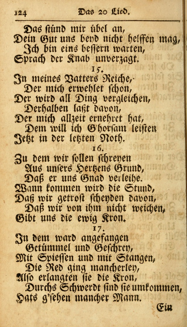 Ausbund, das ist Etliche Schöne Christliche Lieder wie sie in dem Gefängnüss zu Bassau in dem Schloß von den Schweitzer-Brüdern, und von anderen rechtgläubigen Christen hin und her gedichtet worden... page 124