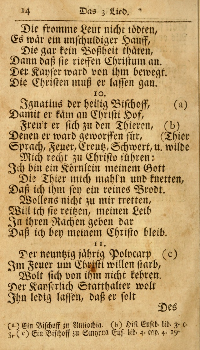 Ausbund, das ist Etliche Schöne Christliche Lieder wie sie in dem Gefängnüss zu Bassau in dem Schloß von den Schweitzer-Brüdern, und von anderen rechtgläubigen Christen hin und her gedichtet worden... page 14