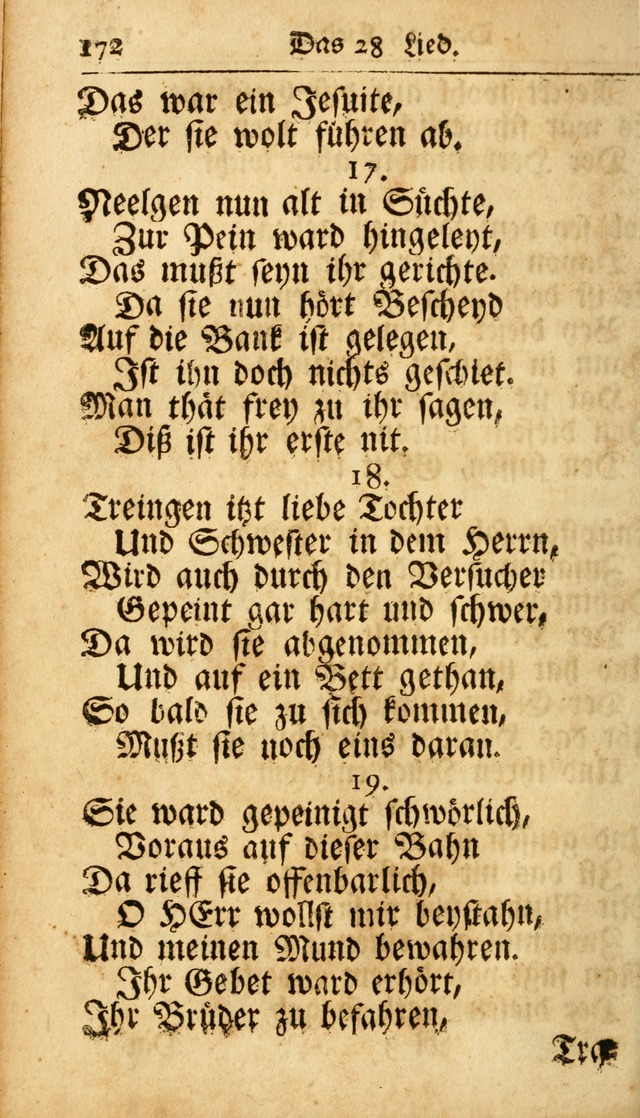 Ausbund, das ist Etliche Schöne Christliche Lieder wie sie in dem Gefängnüss zu Bassau in dem Schloß von den Schweitzer-Brüdern, und von anderen rechtgläubigen Christen hin und her gedichtet worden... page 172