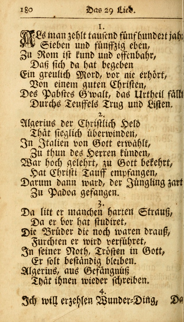 Ausbund, das ist Etliche Schöne Christliche Lieder wie sie in dem Gefängnüss zu Bassau in dem Schloß von den Schweitzer-Brüdern, und von anderen rechtgläubigen Christen hin und her gedichtet worden... page 180