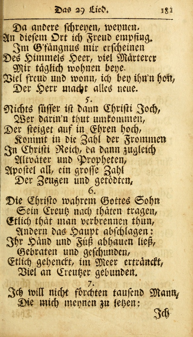 Ausbund, das ist Etliche Schöne Christliche Lieder wie sie in dem Gefängnüss zu Bassau in dem Schloß von den Schweitzer-Brüdern, und von anderen rechtgläubigen Christen hin und her gedichtet worden... page 181