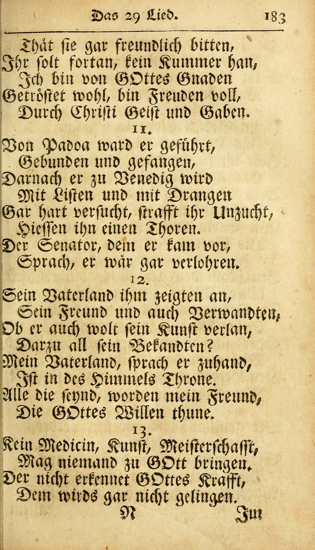 Ausbund, das ist Etliche Schöne Christliche Lieder wie sie in dem Gefängnüss zu Bassau in dem Schloß von den Schweitzer-Brüdern, und von anderen rechtgläubigen Christen hin und her gedichtet worden... page 183