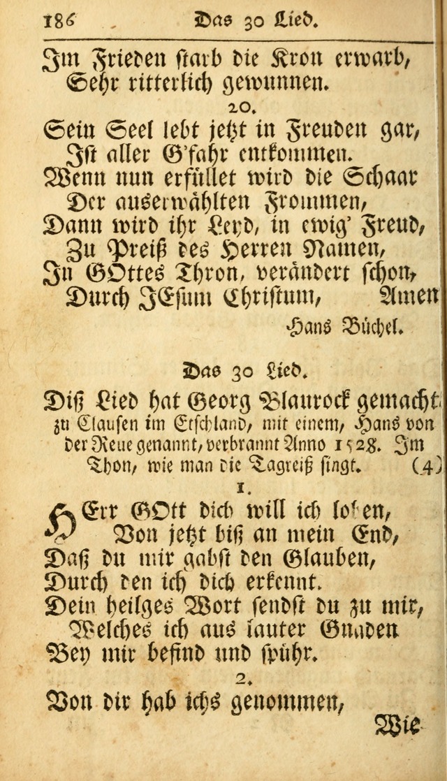 Ausbund, das ist Etliche Schöne Christliche Lieder wie sie in dem Gefängnüss zu Bassau in dem Schloß von den Schweitzer-Brüdern, und von anderen rechtgläubigen Christen hin und her gedichtet worden... page 186