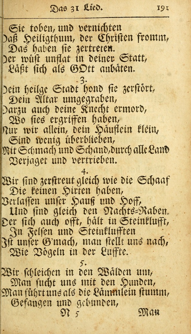 Ausbund, das ist Etliche Schöne Christliche Lieder wie sie in dem Gefängnüss zu Bassau in dem Schloß von den Schweitzer-Brüdern, und von anderen rechtgläubigen Christen hin und her gedichtet worden... page 191