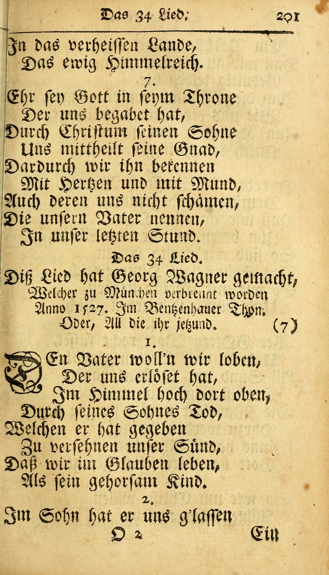 Ausbund, das ist Etliche Schöne Christliche Lieder wie sie in dem Gefängnüss zu Bassau in dem Schloß von den Schweitzer-Brüdern, und von anderen rechtgläubigen Christen hin und her gedichtet worden... page 201