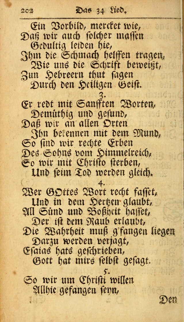 Ausbund, das ist Etliche Schöne Christliche Lieder wie sie in dem Gefängnüss zu Bassau in dem Schloß von den Schweitzer-Brüdern, und von anderen rechtgläubigen Christen hin und her gedichtet worden... page 202