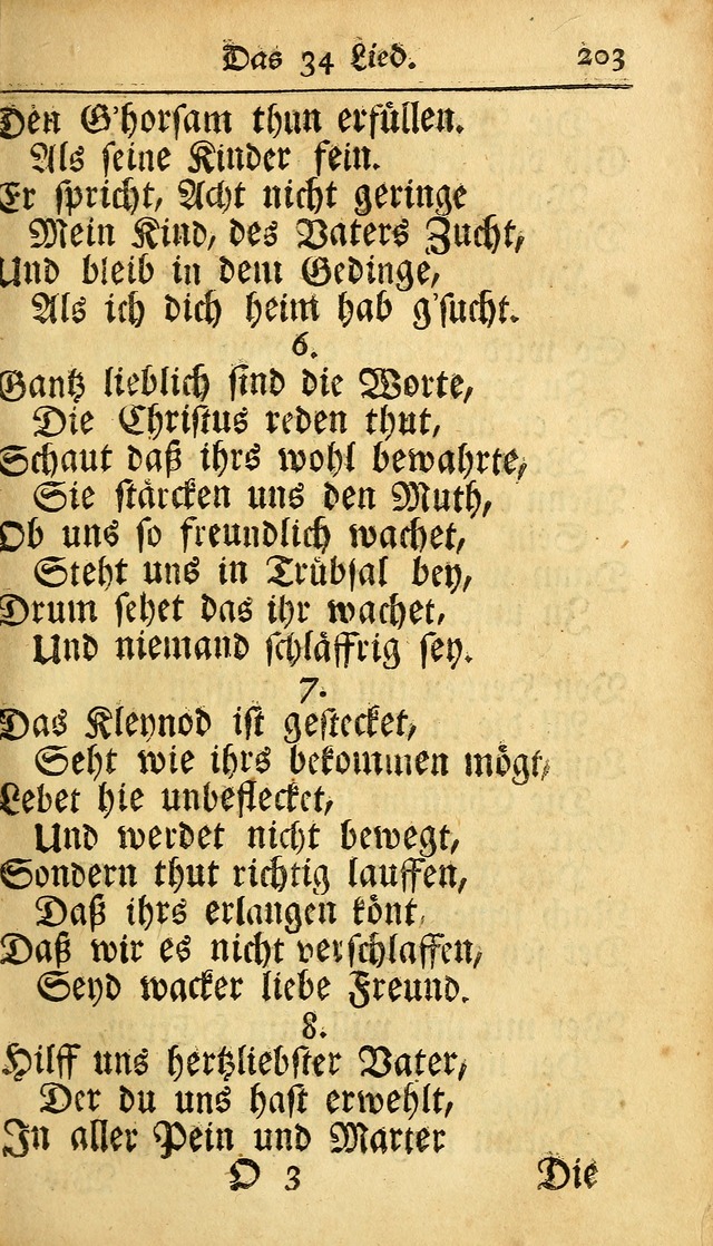 Ausbund, das ist Etliche Schöne Christliche Lieder wie sie in dem Gefängnüss zu Bassau in dem Schloß von den Schweitzer-Brüdern, und von anderen rechtgläubigen Christen hin und her gedichtet worden... page 203