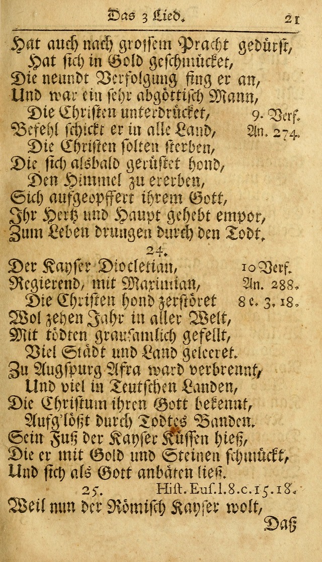 Ausbund, das ist Etliche Schöne Christliche Lieder wie sie in dem Gefängnüss zu Bassau in dem Schloß von den Schweitzer-Brüdern, und von anderen rechtgläubigen Christen hin und her gedichtet worden... page 21