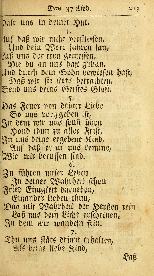 Ausbund, das ist Etliche Schöne Christliche Lieder wie sie in dem Gefängnüss zu Bassau in dem Schloß von den Schweitzer-Brüdern, und von anderen rechtgläubigen Christen hin und her gedichtet worden... page 213