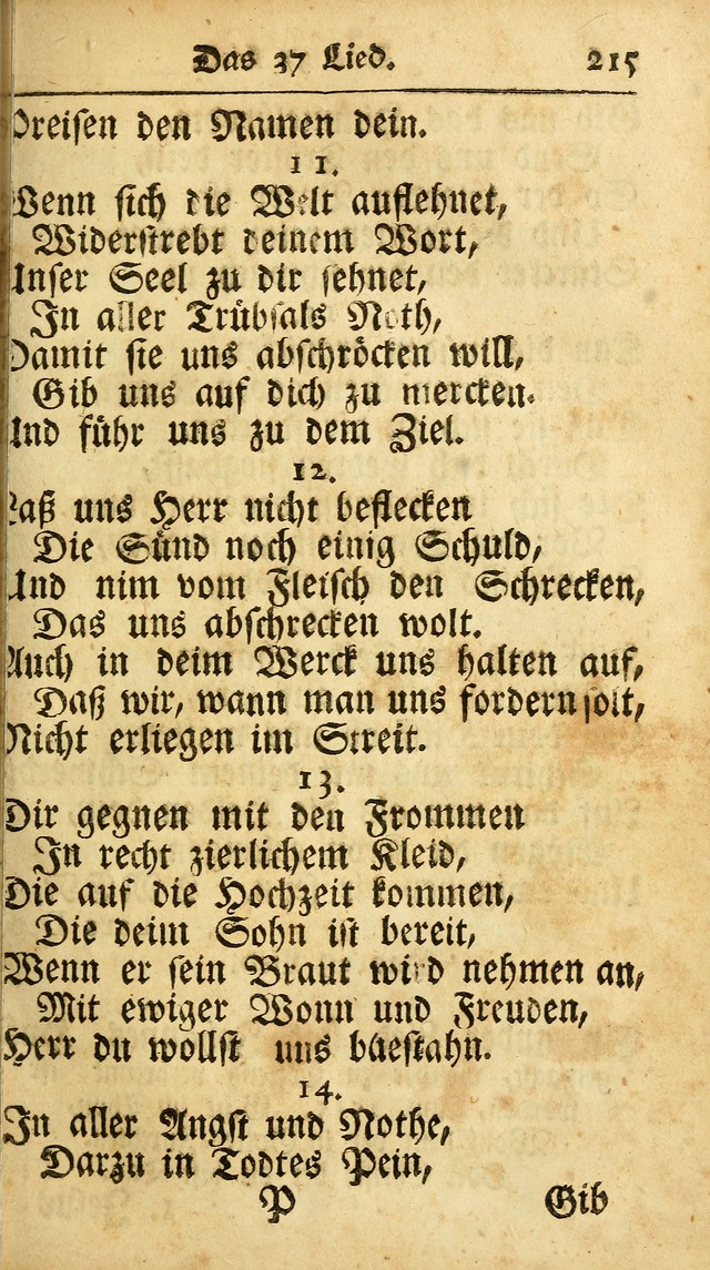 Ausbund, das ist Etliche Schöne Christliche Lieder wie sie in dem Gefängnüss zu Bassau in dem Schloß von den Schweitzer-Brüdern, und von anderen rechtgläubigen Christen hin und her gedichtet worden... page 215