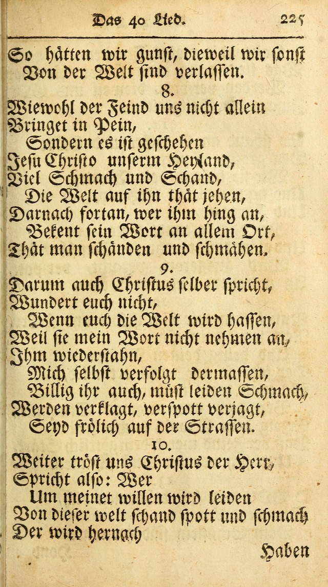 Ausbund, das ist Etliche Schöne Christliche Lieder wie sie in dem Gefängnüss zu Bassau in dem Schloß von den Schweitzer-Brüdern, und von anderen rechtgläubigen Christen hin und her gedichtet worden... page 225
