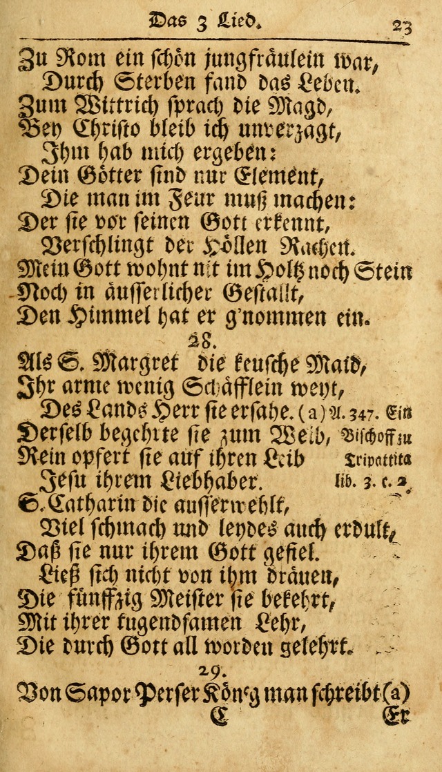 Ausbund, das ist Etliche Schöne Christliche Lieder wie sie in dem Gefängnüss zu Bassau in dem Schloß von den Schweitzer-Brüdern, und von anderen rechtgläubigen Christen hin und her gedichtet worden... page 23