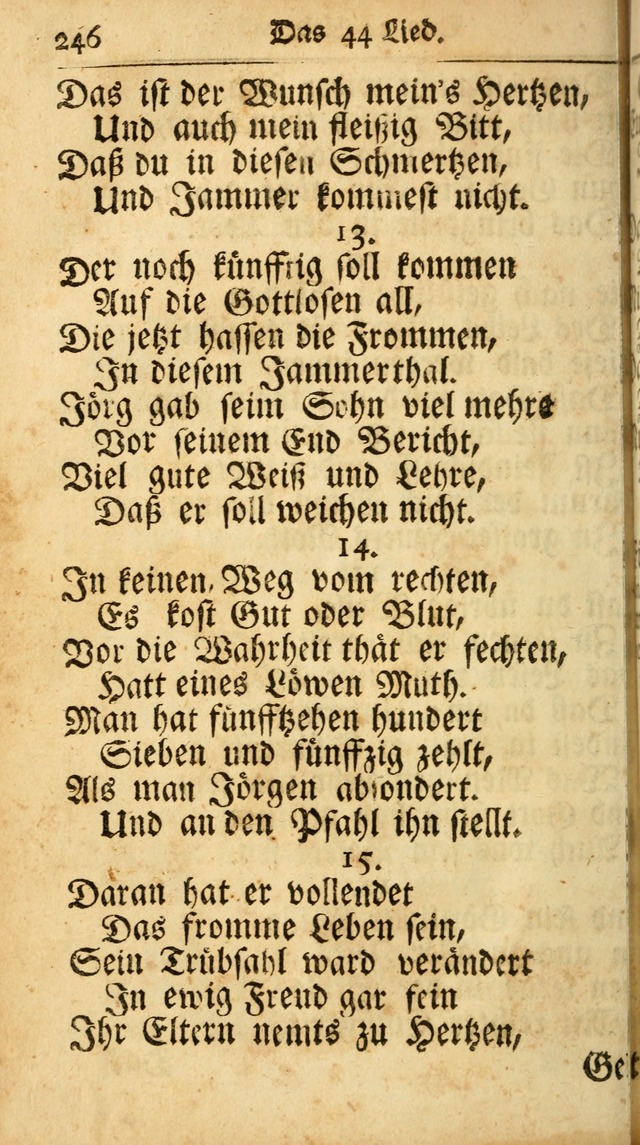 Ausbund, das ist Etliche Schöne Christliche Lieder wie sie in dem Gefängnüss zu Bassau in dem Schloß von den Schweitzer-Brüdern, und von anderen rechtgläubigen Christen hin und her gedichtet worden... page 246