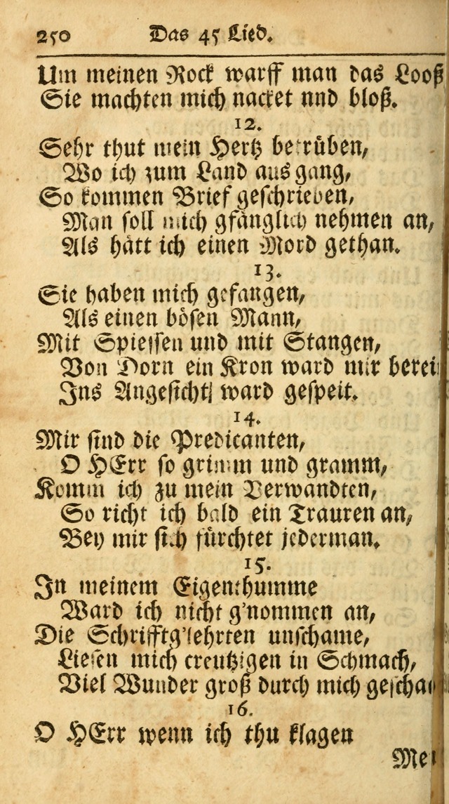 Ausbund, das ist Etliche Schöne Christliche Lieder wie sie in dem Gefängnüss zu Bassau in dem Schloß von den Schweitzer-Brüdern, und von anderen rechtgläubigen Christen hin und her gedichtet worden... page 250