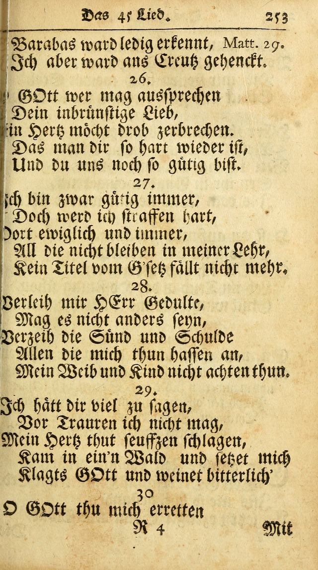 Ausbund, das ist Etliche Schöne Christliche Lieder wie sie in dem Gefängnüss zu Bassau in dem Schloß von den Schweitzer-Brüdern, und von anderen rechtgläubigen Christen hin und her gedichtet worden... page 253