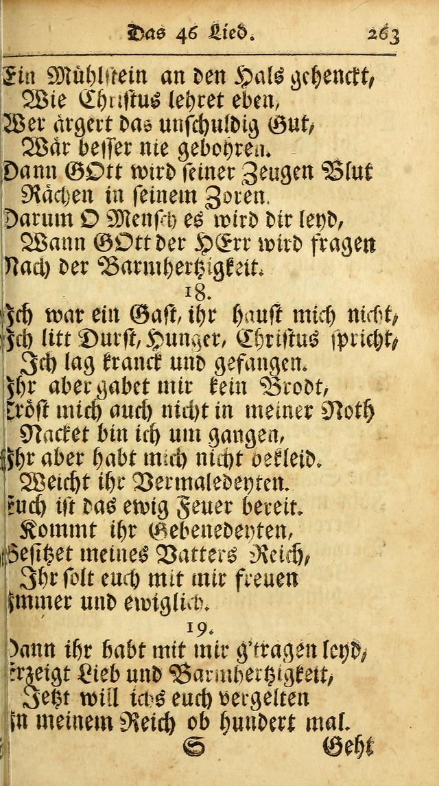 Ausbund, das ist Etliche Schöne Christliche Lieder wie sie in dem Gefängnüss zu Bassau in dem Schloß von den Schweitzer-Brüdern, und von anderen rechtgläubigen Christen hin und her gedichtet worden... page 263