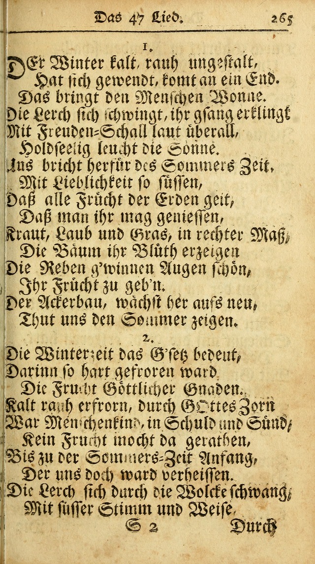 Ausbund, das ist Etliche Schöne Christliche Lieder wie sie in dem Gefängnüss zu Bassau in dem Schloß von den Schweitzer-Brüdern, und von anderen rechtgläubigen Christen hin und her gedichtet worden... page 265