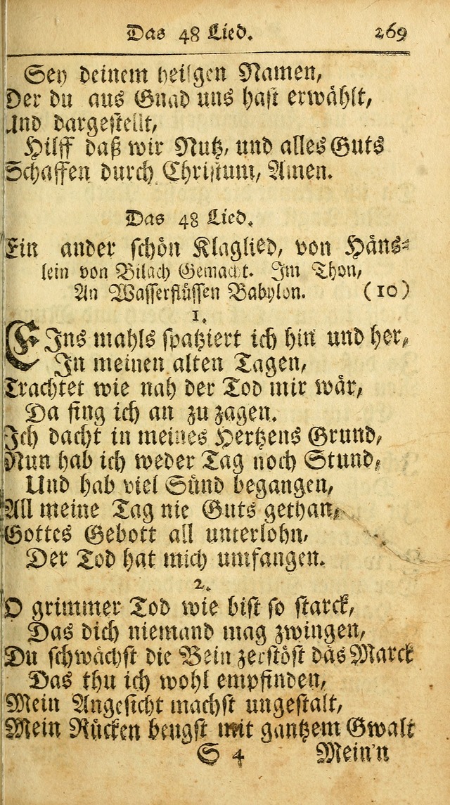 Ausbund, das ist Etliche Schöne Christliche Lieder wie sie in dem Gefängnüss zu Bassau in dem Schloß von den Schweitzer-Brüdern, und von anderen rechtgläubigen Christen hin und her gedichtet worden... page 269