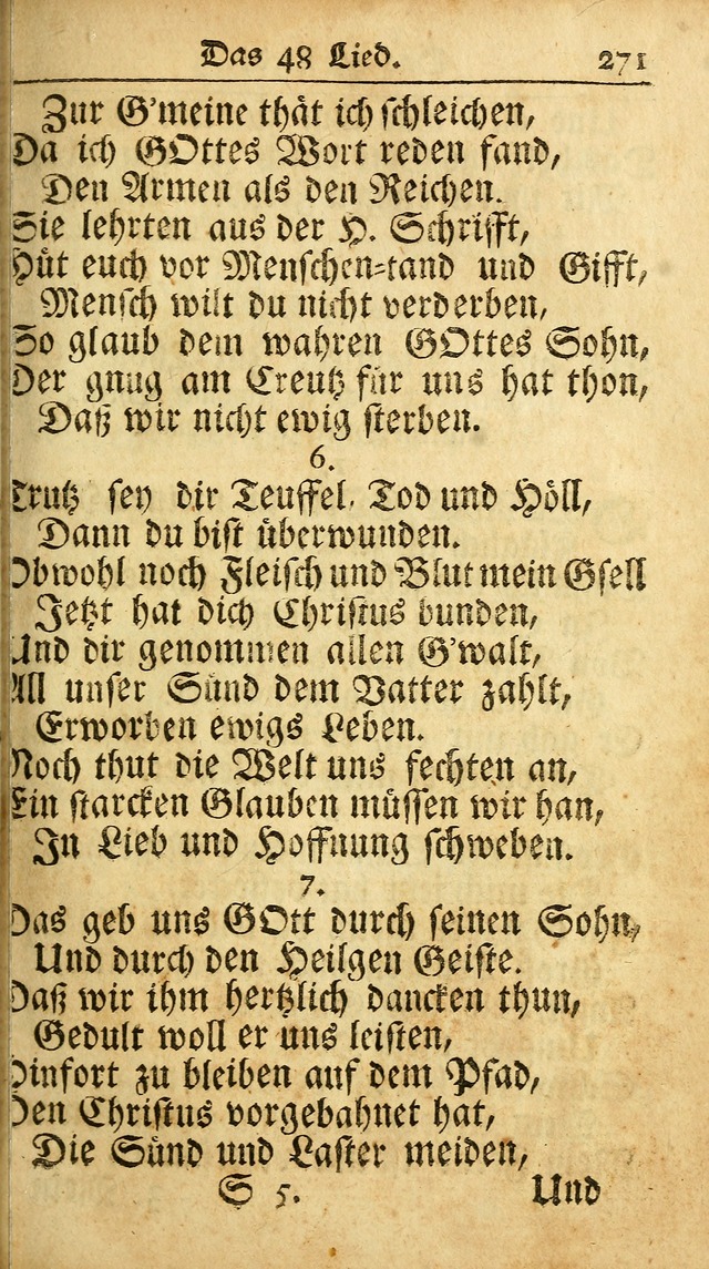 Ausbund, das ist Etliche Schöne Christliche Lieder wie sie in dem Gefängnüss zu Bassau in dem Schloß von den Schweitzer-Brüdern, und von anderen rechtgläubigen Christen hin und her gedichtet worden... page 271