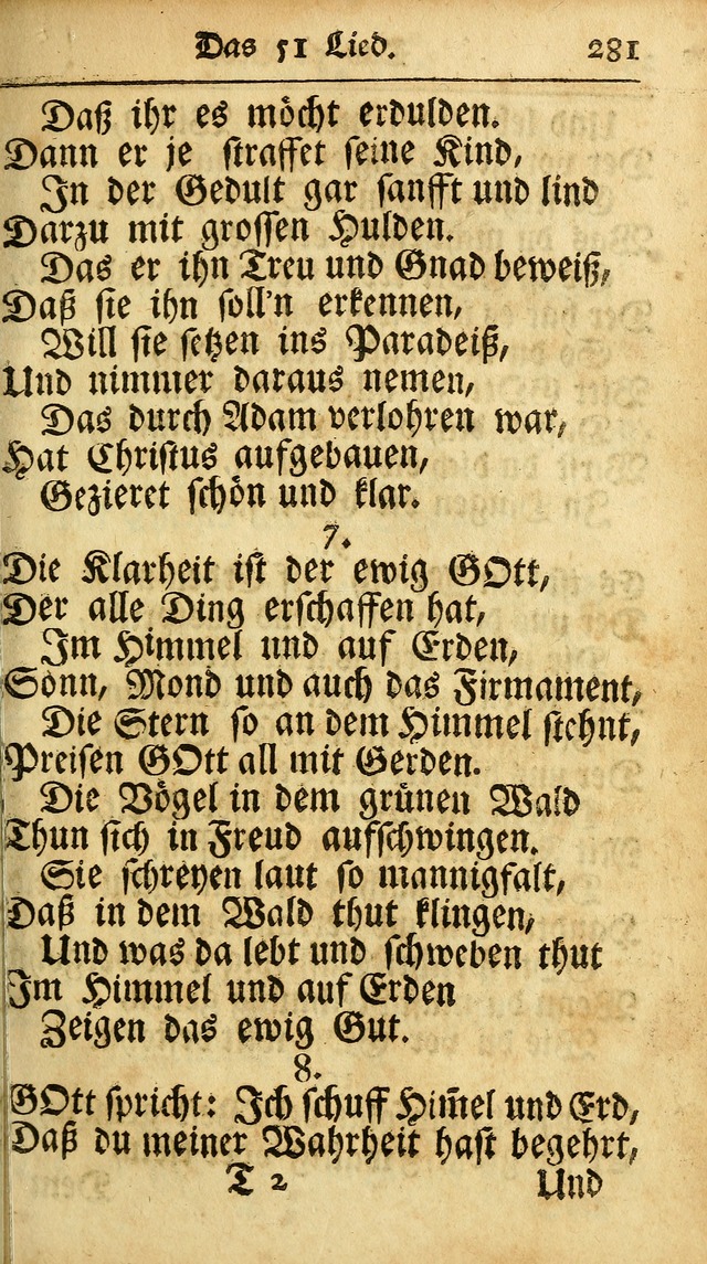 Ausbund, das ist Etliche Schöne Christliche Lieder wie sie in dem Gefängnüss zu Bassau in dem Schloß von den Schweitzer-Brüdern, und von anderen rechtgläubigen Christen hin und her gedichtet worden... page 281