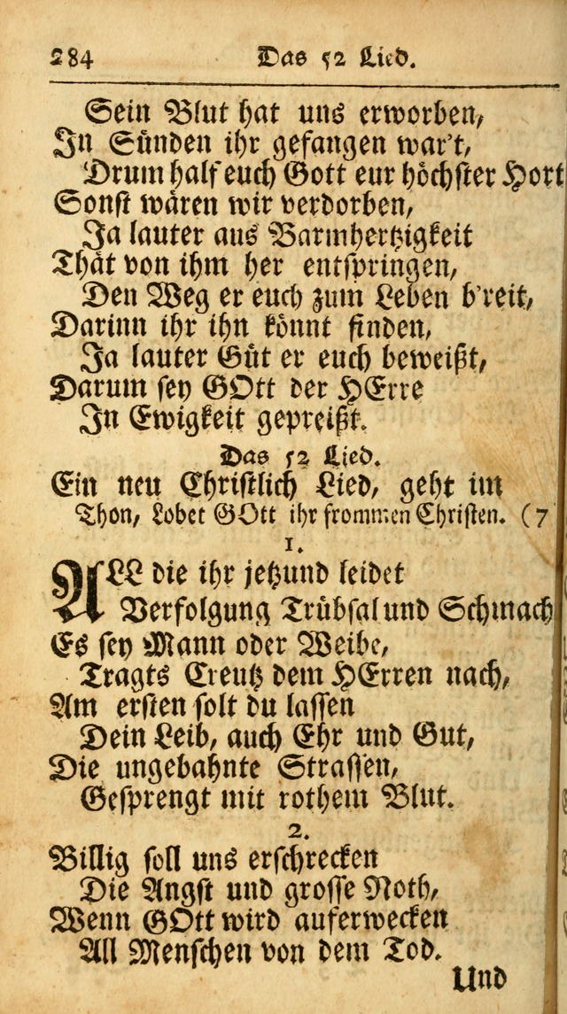 Ausbund, das ist Etliche Schöne Christliche Lieder wie sie in dem Gefängnüss zu Bassau in dem Schloß von den Schweitzer-Brüdern, und von anderen rechtgläubigen Christen hin und her gedichtet worden... page 284