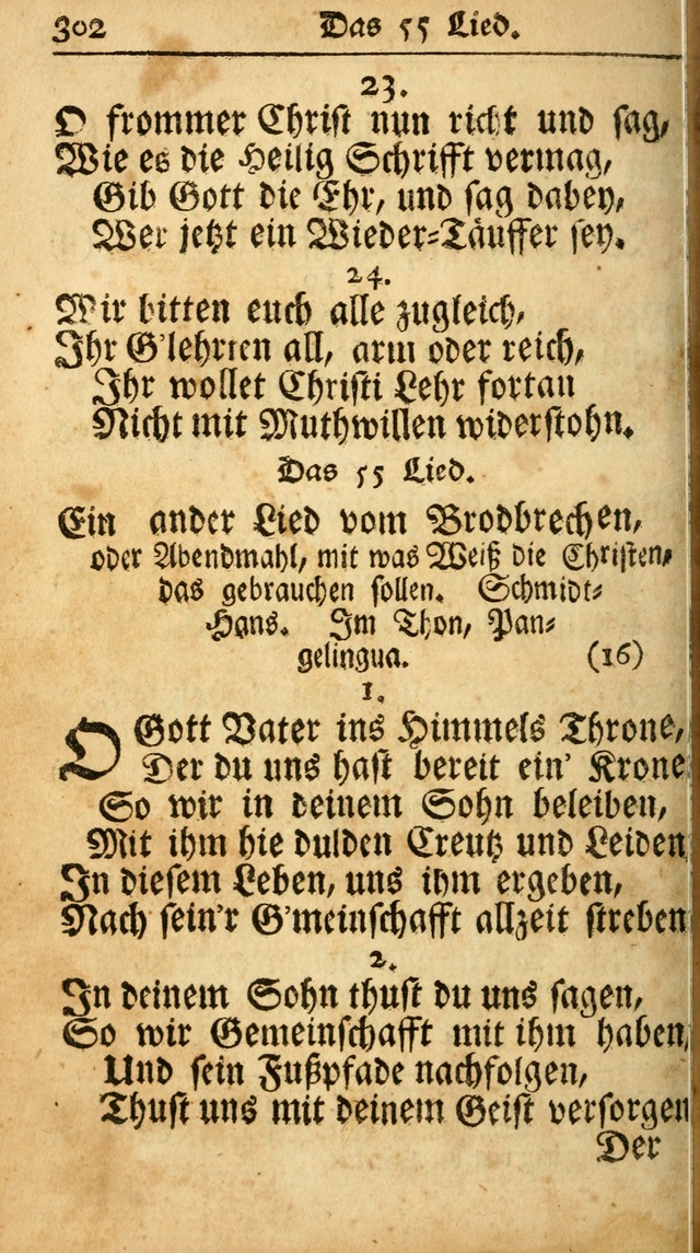 Ausbund, das ist Etliche Schöne Christliche Lieder wie sie in dem Gefängnüss zu Bassau in dem Schloß von den Schweitzer-Brüdern, und von anderen rechtgläubigen Christen hin und her gedichtet worden... page 302