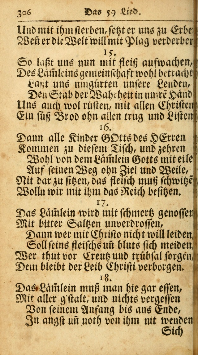 Ausbund, das ist Etliche Schöne Christliche Lieder wie sie in dem Gefängnüss zu Bassau in dem Schloß von den Schweitzer-Brüdern, und von anderen rechtgläubigen Christen hin und her gedichtet worden... page 306