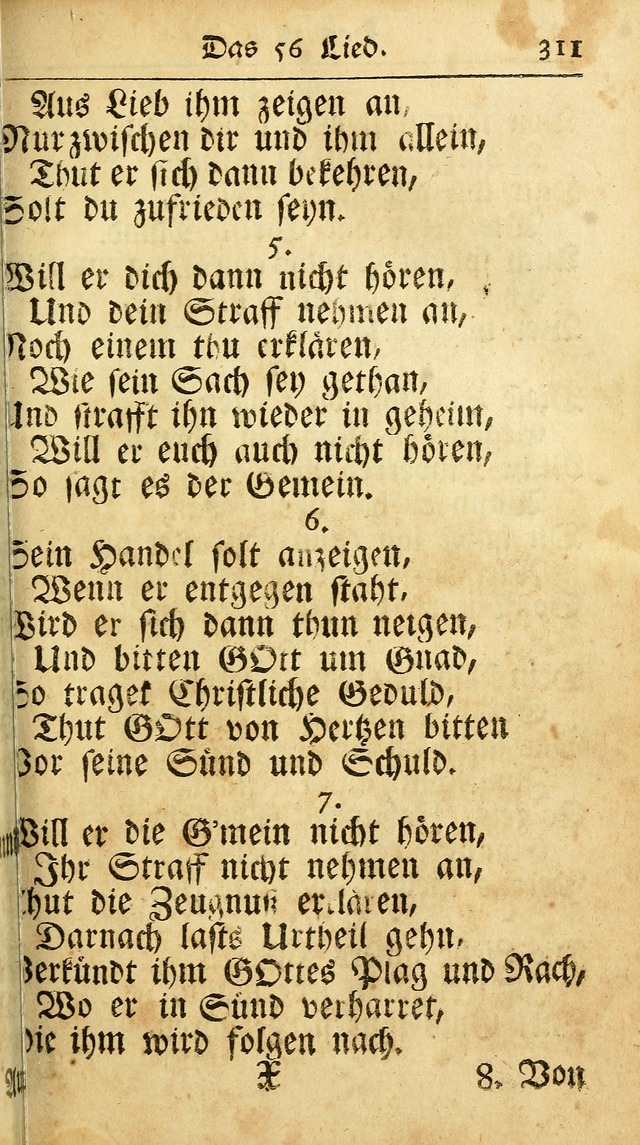 Ausbund, das ist Etliche Schöne Christliche Lieder wie sie in dem Gefängnüss zu Bassau in dem Schloß von den Schweitzer-Brüdern, und von anderen rechtgläubigen Christen hin und her gedichtet worden... page 311