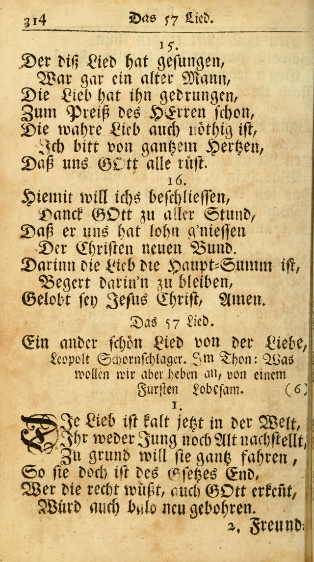 Ausbund, das ist Etliche Schöne Christliche Lieder wie sie in dem Gefängnüss zu Bassau in dem Schloß von den Schweitzer-Brüdern, und von anderen rechtgläubigen Christen hin und her gedichtet worden... page 314