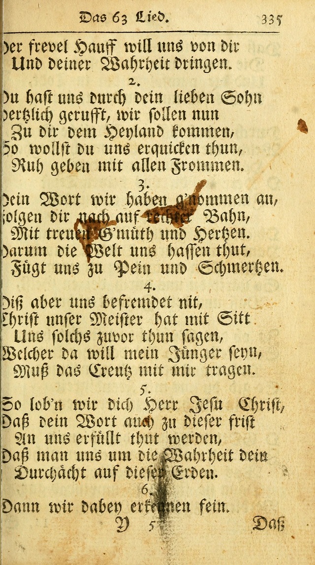 Ausbund, das ist Etliche Schöne Christliche Lieder wie sie in dem Gefängnüss zu Bassau in dem Schloß von den Schweitzer-Brüdern, und von anderen rechtgläubigen Christen hin und her gedichtet worden... page 335