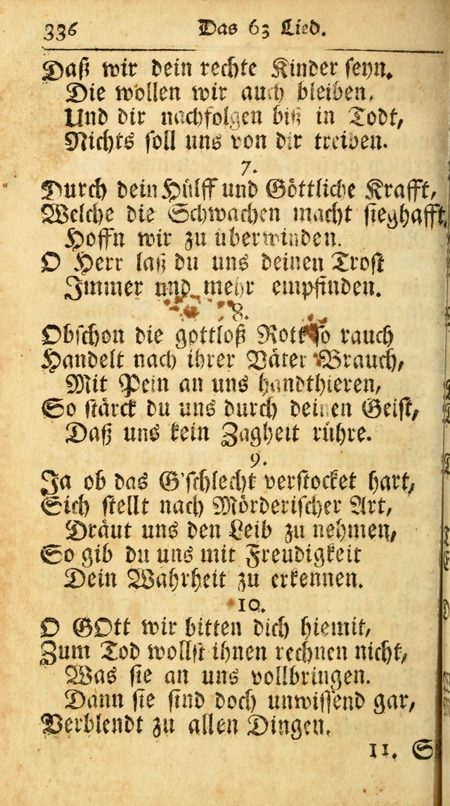 Ausbund, das ist Etliche Schöne Christliche Lieder wie sie in dem Gefängnüss zu Bassau in dem Schloß von den Schweitzer-Brüdern, und von anderen rechtgläubigen Christen hin und her gedichtet worden... page 336