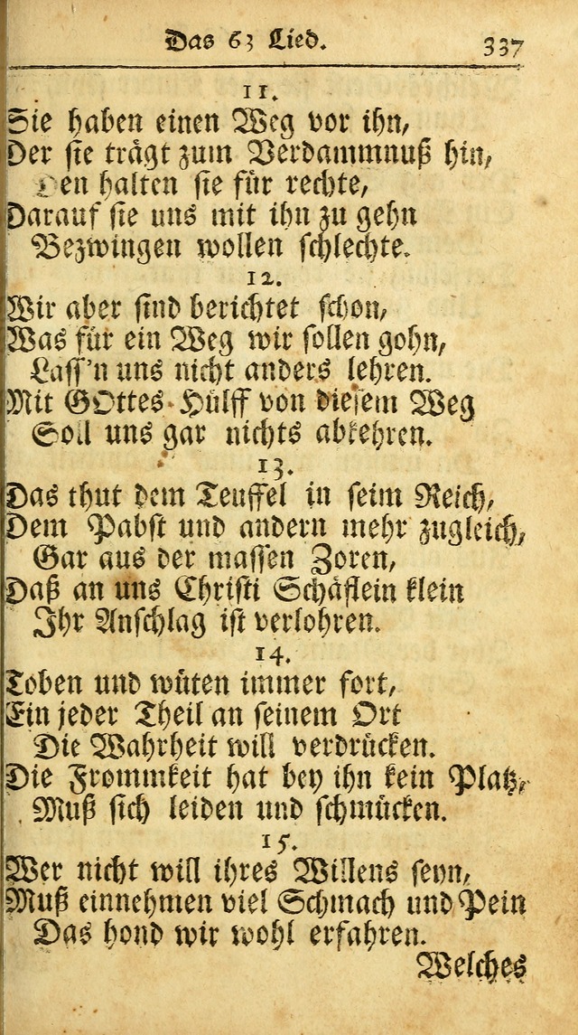 Ausbund, das ist Etliche Schöne Christliche Lieder wie sie in dem Gefängnüss zu Bassau in dem Schloß von den Schweitzer-Brüdern, und von anderen rechtgläubigen Christen hin und her gedichtet worden... page 337