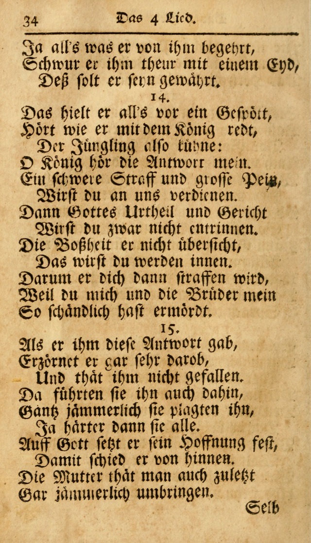 Ausbund, das ist Etliche Schöne Christliche Lieder wie sie in dem Gefängnüss zu Bassau in dem Schloß von den Schweitzer-Brüdern, und von anderen rechtgläubigen Christen hin und her gedichtet worden... page 34