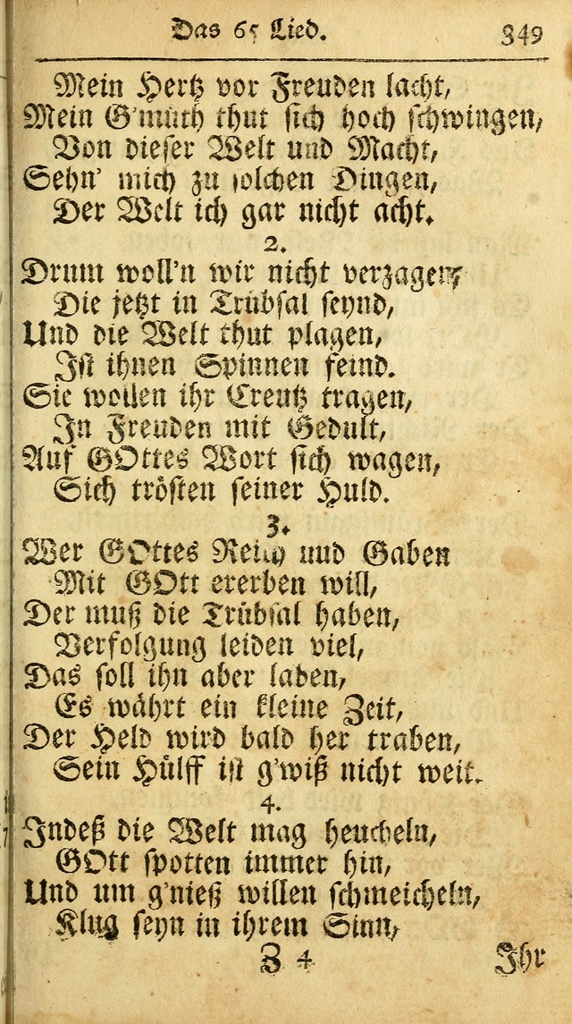 Ausbund, das ist Etliche Schöne Christliche Lieder wie sie in dem Gefängnüss zu Bassau in dem Schloß von den Schweitzer-Brüdern, und von anderen rechtgläubigen Christen hin und her gedichtet worden... page 349