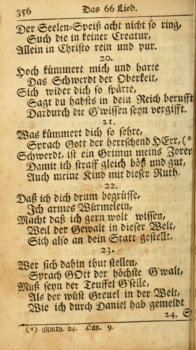 Ausbund, das ist Etliche Schöne Christliche Lieder wie sie in dem Gefängnüss zu Bassau in dem Schloß von den Schweitzer-Brüdern, und von anderen rechtgläubigen Christen hin und her gedichtet worden... page 356