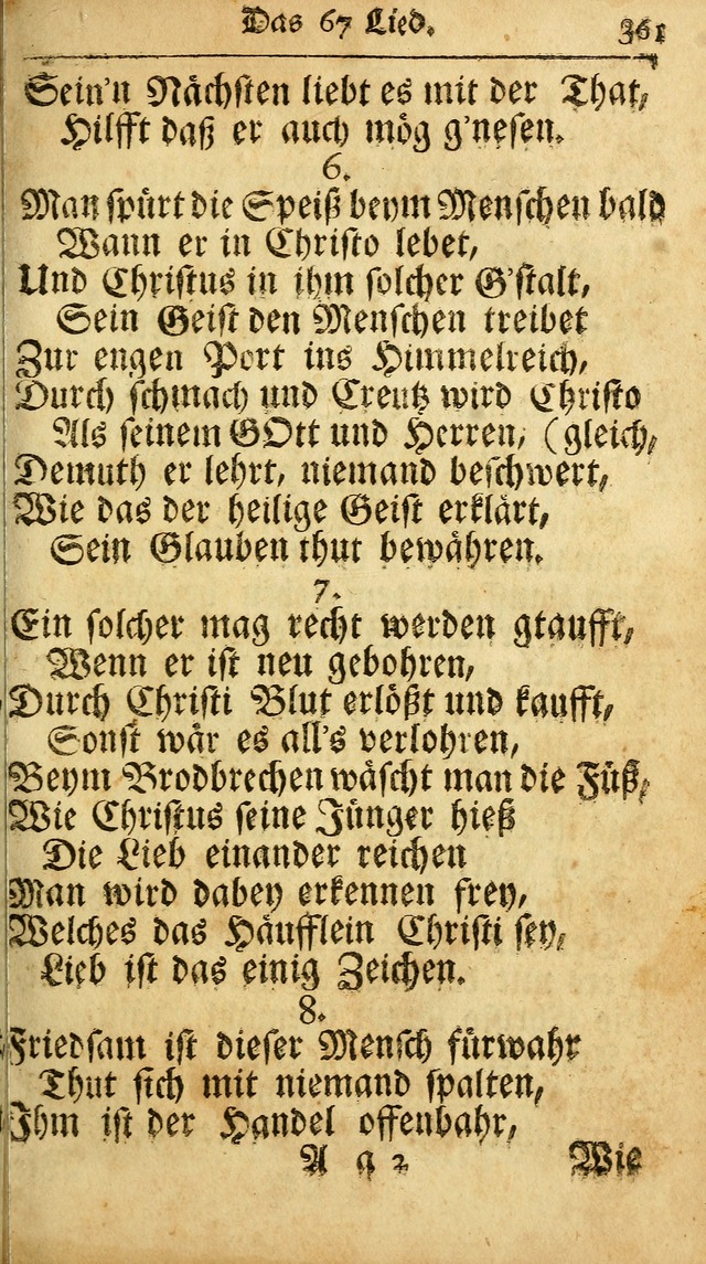 Ausbund, das ist Etliche Schöne Christliche Lieder wie sie in dem Gefängnüss zu Bassau in dem Schloß von den Schweitzer-Brüdern, und von anderen rechtgläubigen Christen hin und her gedichtet worden... page 361