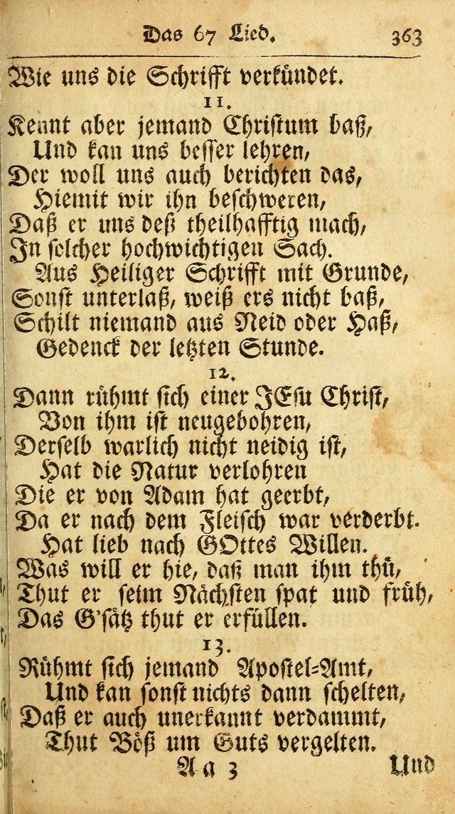 Ausbund, das ist Etliche Schöne Christliche Lieder wie sie in dem Gefängnüss zu Bassau in dem Schloß von den Schweitzer-Brüdern, und von anderen rechtgläubigen Christen hin und her gedichtet worden... page 363