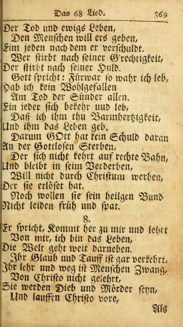 Ausbund, das ist Etliche Schöne Christliche Lieder wie sie in dem Gefängnüss zu Bassau in dem Schloß von den Schweitzer-Brüdern, und von anderen rechtgläubigen Christen hin und her gedichtet worden... page 369