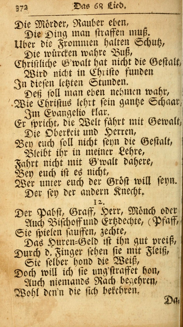 Ausbund, das ist Etliche Schöne Christliche Lieder wie sie in dem Gefängnüss zu Bassau in dem Schloß von den Schweitzer-Brüdern, und von anderen rechtgläubigen Christen hin und her gedichtet worden... page 372