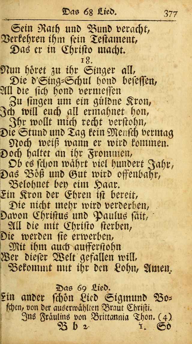 Ausbund, das ist Etliche Schöne Christliche Lieder wie sie in dem Gefängnüss zu Bassau in dem Schloß von den Schweitzer-Brüdern, und von anderen rechtgläubigen Christen hin und her gedichtet worden... page 377