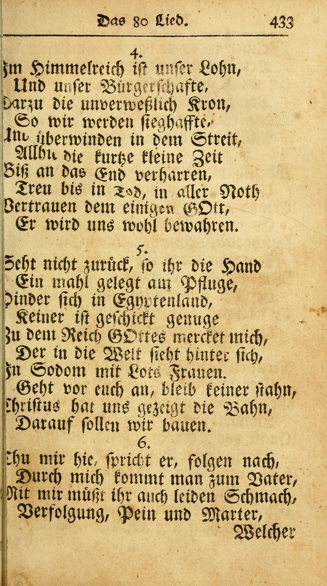 Ausbund, das ist Etliche Schöne Christliche Lieder wie sie in dem Gefängnüss zu Bassau in dem Schloß von den Schweitzer-Brüdern, und von anderen rechtgläubigen Christen hin und her gedichtet worden... page 433