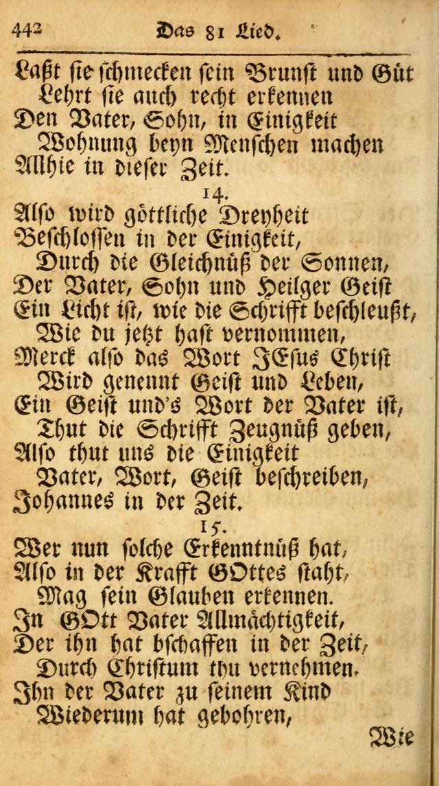 Ausbund, das ist Etliche Schöne Christliche Lieder wie sie in dem Gefängnüss zu Bassau in dem Schloß von den Schweitzer-Brüdern, und von anderen rechtgläubigen Christen hin und her gedichtet worden... page 442